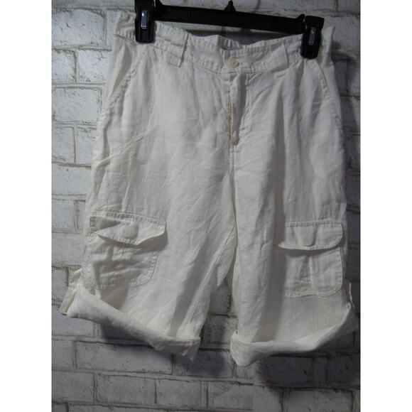 JW Los Angeles Johnny Was White Linen Roll Tab Cargo Shorts XS NEW - Picture 10 of 11